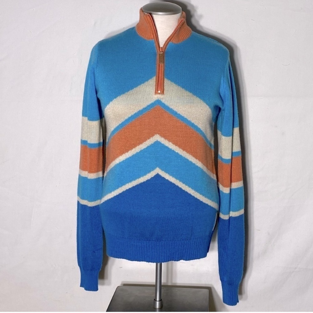 Tipsyelves Blue Orange Knit 1/4 Zip Mock Neck Sweater S